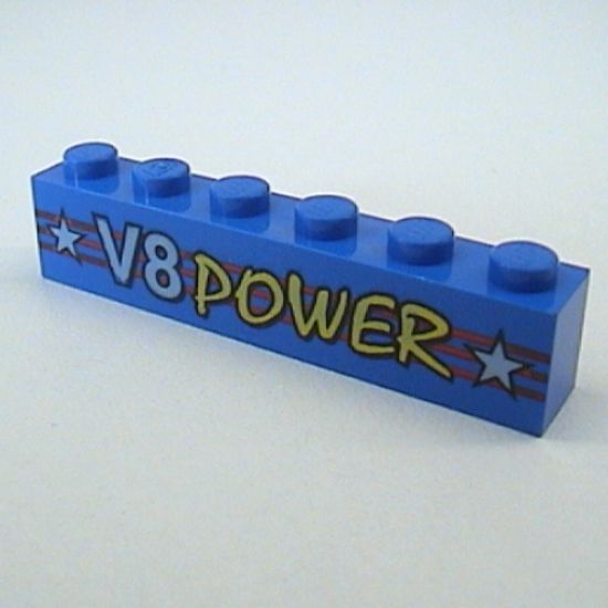 Brick 1 x 6 with Red Stripes and V8 Power logo Pattern