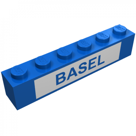 Brick 1 x 6 with Blue in White 'BASEL' Pattern (Set 113)
