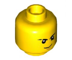 Minifigure, Head Dual Sided Black Eyebrows (one Scarred), White Pupils, Brown Chin Dimple, Firm Grin / Worried Pattern - Hollow Stud