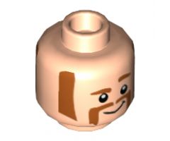 Minifigure, Head Dual Sided Dark Orange Eyebrows, Muttonchops and Horseshoe Moustache, Smile with Raised Eyebrow / Scared Pattern - Hollow Stud