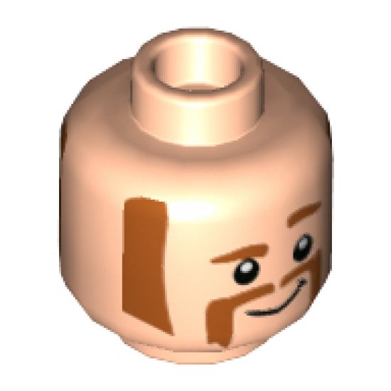 Minifigure, Head Dual Sided Dark Orange Eyebrows, Muttonchops and Horseshoe Moustache, Smile with Raised Eyebrow / Scared Pattern - Hollow Stud