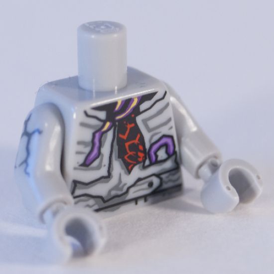Torso Hoodie Tattered over Black and Red Shirt, Purple Tendrils Pattern / Light Bluish Gray Arms with Cracks Pattern / Light Bluish Gray Hands