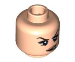 Minifigure, Head Dual Sided Female, Dark Brown Eyebrows and Eye Shadow, Medium Nougat Lips, Neutral / Conniving Pattern - Hollow Stud