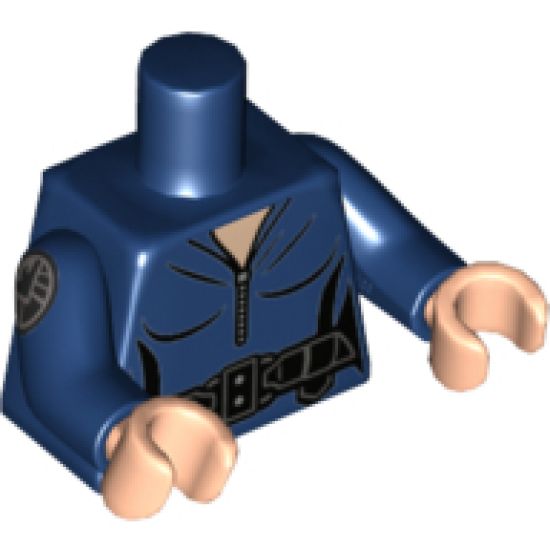 Torso Female Jumpsuit with Silver Zipper and Black Utility Belt Pattern / Dark Blue Arm Left / Dark Blue Arm Right with SHIELD Logo Pattern / Light Nougat Hands