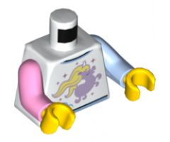 Torso Shirt, Lavender Unicorn Pattern / Bright Light Blue Arm Left / Bright Pink Arm Right / Yellow Hands