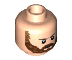 Minifigure, Head Dual Sided Male Reddish Brown Eyebrows, Reddish Brown Beard, Open Smile/Frown Pattern - Hollow Stud