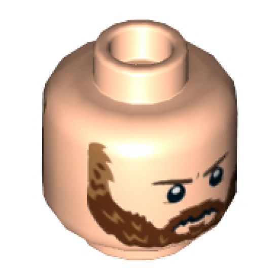 Minifigure, Head Dual Sided Male Reddish Brown Eyebrows, Reddish Brown Beard, Open Smile/Frown Pattern - Hollow Stud