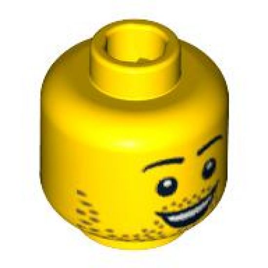 Minifigure, Head Dual Sided Beard Stubble, Smile / Open Smile Pattern - Hollow Stud