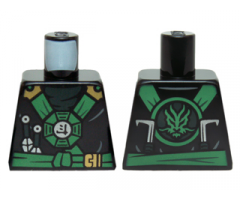 Torso Ninjago Green and Gold Straps and Belt, Round Emblem, Weapons and Dark Green Undershirt Pattern
