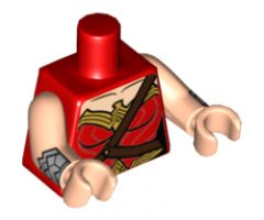 Torso Female Outline, Black Collarbone and Gold Trim with Diagonal Belt Pattern / Light Nougat Arms with Silver Gauntlet Pattern / Light Nougat Hands