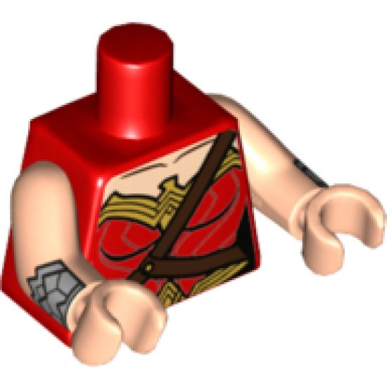 Torso Female Outline, Black Collarbone and Gold Trim with Diagonal Belt Pattern / Light Nougat Arms with Silver Gauntlet Pattern / Light Nougat Hands