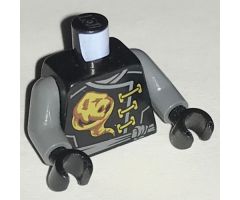 Torso Ninjago Robe Gold Ghost Emblem, Dark Bluish Gray Sash, Ninjago Logogram 'Earth' and Wings on Back Pattern / Dark Bluish Gray Arms / Black Hands