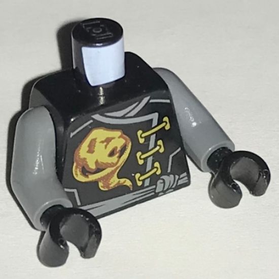 Torso Ninjago Robe Gold Ghost Emblem, Dark Bluish Gray Sash, Ninjago Logogram 'Earth' and Wings on Back Pattern / Dark Bluish Gray Arms / Black Hands