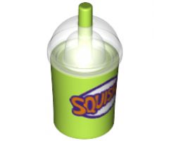 Minifigure, Utensil Cup, Dome Lid Cup and Straw with Trans-Clear Lid and Dark Purple and Orange 'SQUISHEE' Pattern