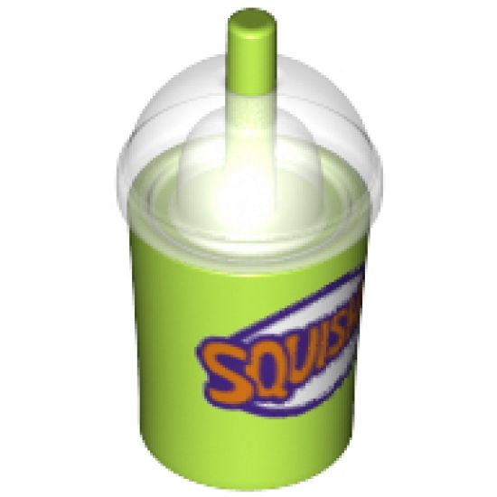 Minifigure, Utensil Cup, Dome Lid Cup and Straw with Trans-Clear Lid and Dark Purple and Orange 'SQUISHEE' Pattern