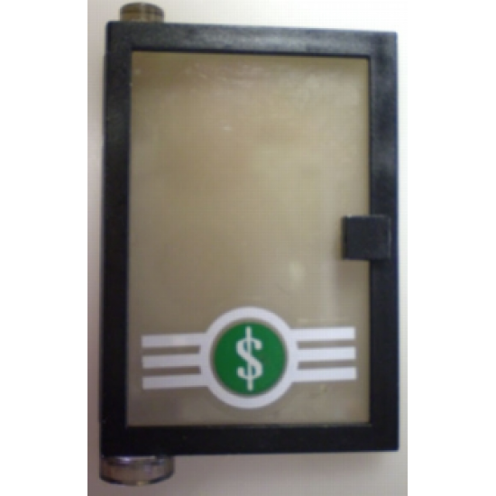 Door 1 x 4 x 5 Left with Trans-Black Glass and Dollar Sign '$' in Green Circle Pattern (Sticker) - Set 4854