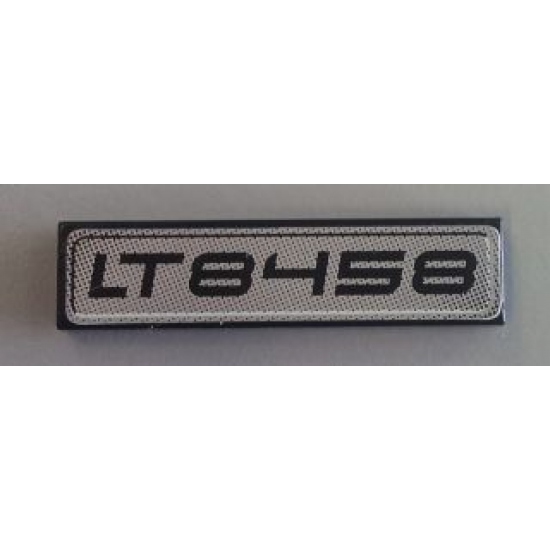 Tile 1 x 4 with Black 'LT8458' Pattern on Silver Background (Sticker) - Set 8458