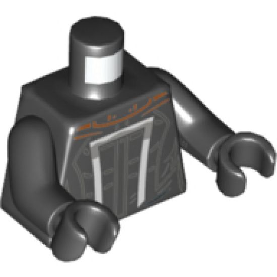 Torso with Dark Bluish Gray and White Outlined Armor Pattern / Black Arms / Black Hands