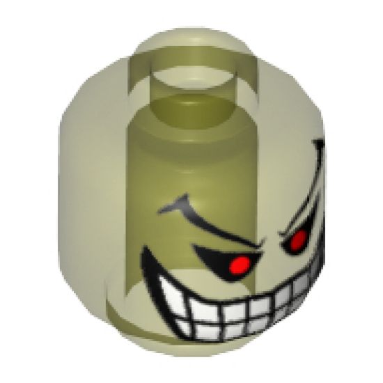 Minifigure, Head Red Eyes, Eyebrows, White Teeth and Grin Pattern (The Joker's Bomb) - Blocked Open Stud