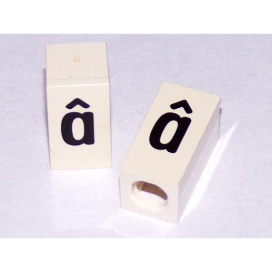 Tile, Modified 1 x 2 x 5/6 with Stud Hole in End and Black 'â' Lower Case Pattern