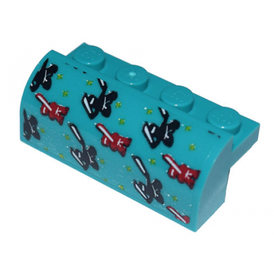 Slope, Curved 2 x 4 x 1 1/3 with Four Recessed Studs with Bedspread with Red and Black Ninjas Pattern (Sticker) - Set 71741