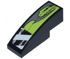 Slope, Curved 3 x 1 with Danger Stripes and Lime Decorative Pattern Model Left (Sticker) - Set 8211
