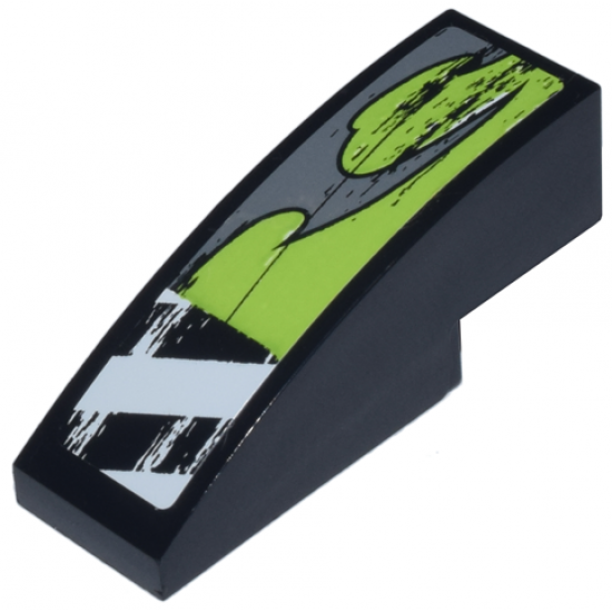 Slope, Curved 3 x 1 with Danger Stripes and Lime Decorative Pattern Model Left (Sticker) - Set 8211