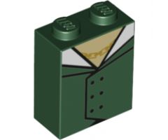 Brick 1 x 2 x 2 with Inside Stud Holder with Black Outlined Open Jacket with White Lapels and Gold Chain Pattern (BrickHeadz Grindelwald Torso)
