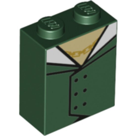 Brick 1 x 2 x 2 with Inside Stud Holder with Black Outlined Open Jacket with White Lapels and Gold Chain Pattern (BrickHeadz Grindelwald Torso)