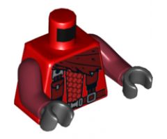 Torso Ninjago Cape, Suspenders, Pouches, Belt Buckle, Dragon Logo on Back Pattern / Dark Red Arms / Black Hands