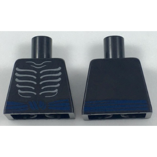 Torso Ninjago Skeleton Ribs Gray and Dark Blue Waist Sash Pattern