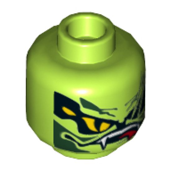 Minifigure, Head Alien with Yellow Snake Eyes and Mouth with Fangs and Teeth Pattern - Hollow Stud