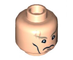 Minifigure, Head Male Cheek Lines, Chin Dimple, Stern Dark Tan Eyebrows, Scar above Right Eye Pattern - Blocked Open Stud