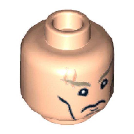 Minifigure, Head Male Cheek Lines, Chin Dimple, Stern Dark Tan Eyebrows, Scar above Right Eye Pattern - Blocked Open Stud