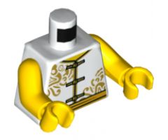 Torso Vest with Gold Dragons, Edging, and Frog Clasps, Bright Light Blue Sash, Dark Bluish Gray Wrinkles on Back Pattern / Yellow Arms / Yellow Hands