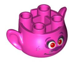Minifigure, Head, Modified Trolls Poppy with Nose Ring and Red Pupils Pattern
