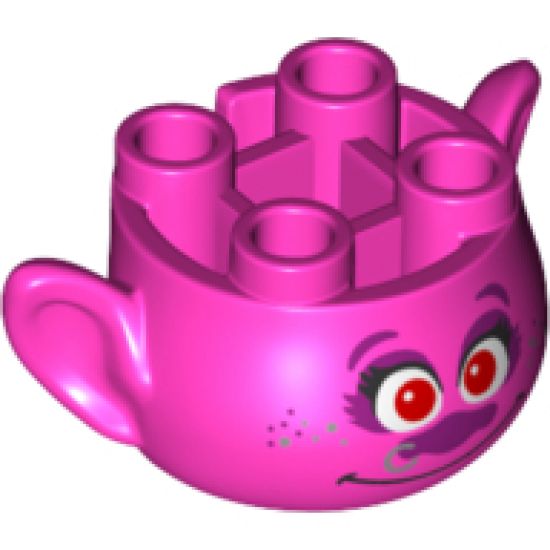 Minifigure, Head, Modified Trolls Poppy with Nose Ring and Red Pupils Pattern