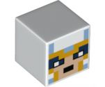 Minifigure, Head, Modified Cube Helmet with Bright Light Blue and Bright Light Orange Trim, Minecraft Pixelated Face Pattern