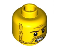 Minifigure, Head Beard Stubble, Brown Eyebrows and Mouth with Teeth Pattern - Blocked Open Stud