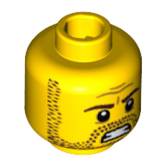 Minifigure, Head Beard Stubble, Brown Eyebrows and Mouth with Teeth Pattern - Blocked Open Stud
