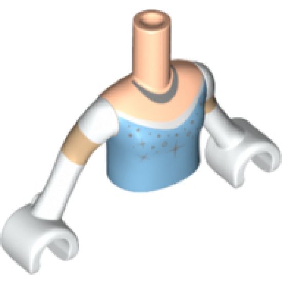 Mini Doll, Torso Friends Girl Bright Light Blue Top, Stars, Silver Necklace Pattern, Light Nougat Arms with Hands with White Short Sleeves and Gloves