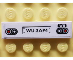 Tile 1 x 4 with Red and White Taillights, Black 'WU 3AP4' and White 'V8' Pattern (Sticker) - Set 8681