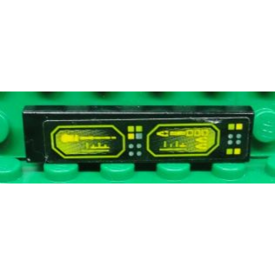 Tile 1 x 4 with Buttons and Neon Green Screens on Black Background Pattern Model Right Side (Sticker) - Set 8107