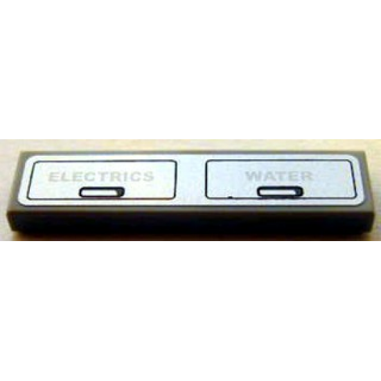 Tile 1 x 4 with 'ELECTRICS' and 'WATER' on Silver Background Pattern (Sticker) - Set 3677