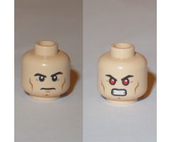 Minifigure, Head Dual Sided Black Eyebrows, Cheek Lines, Chin Dimple, Determined / Bared Teeth with Red Eyes Pattern (Superman) - Hollow Stud