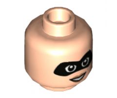 Minifigure, Head Dual Sided Female Black Mask, Open Smile / Angry Pattern (Mrs. Incredible) - Hollow Stud