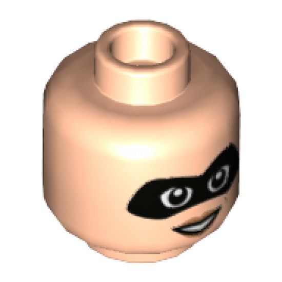 Minifigure, Head Dual Sided Female Black Mask, Open Smile / Angry Pattern (Mrs. Incredible) - Hollow Stud