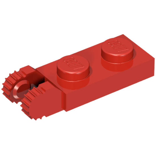 Hinge Plate 1 x 2 Locking with 2 Fingers on End and 9 Teeth without Bottom Groove