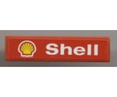 Tile 1 x 4 with Shell Logo and Text White on Red Pattern (Sticker) - Set 1253-1