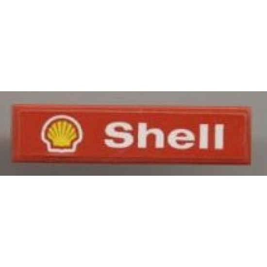 Tile 1 x 4 with Shell Logo and Text White on Red Pattern (Sticker) - Set 1253-1